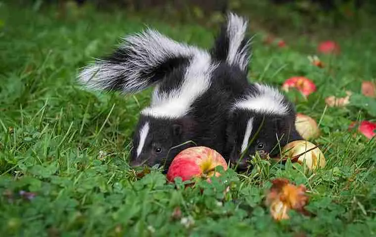 baby skunks eating fruits